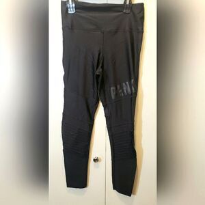Victoria's Secret PINK Ultimate High Waist Shine BLACK Moto Leggings L